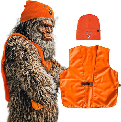 Blaze Orange Hunting Hat and Vest - Premium, High Performance Deer Beanie and Hunting Vest