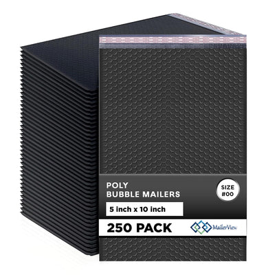 Black Bubble Mailers 5x10, Self Seal Poly Padded Envelopes #00, 250 Pack