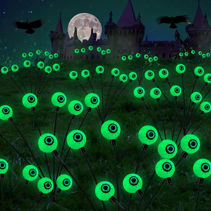 Halloween Decorations Outdoor, 4 Pack 24LED Solar Eyeball Pathway Lights, Scary Waterproof Solar Green Firefly Lights