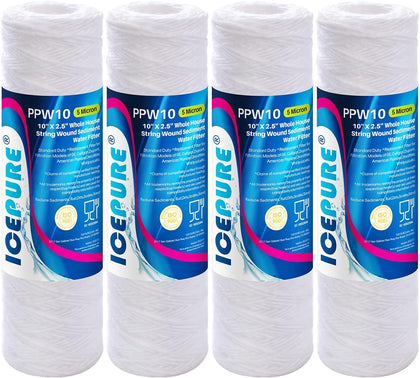 5 Micron 10" x 2.5" String Wound Sediment Water Filter Cartridge for Well filter Universal Replacement for Any 10