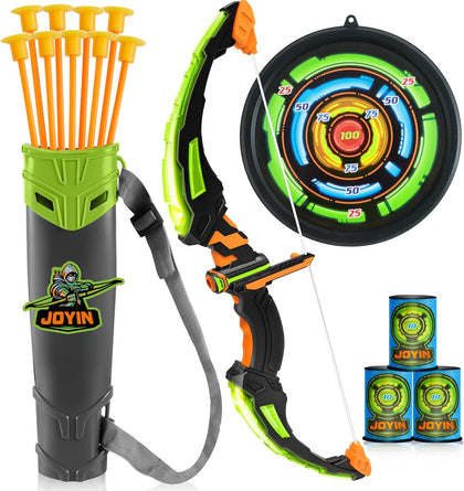 Kids Bow and Arrow Set with LED Flash Lights, Outdoor Archery Set Toy Gift for Boys and Girls Ages 6-12 with Suction