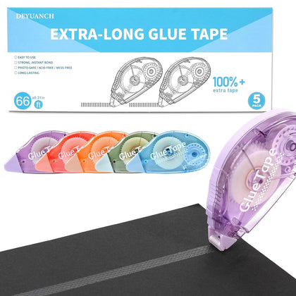 65.62 ft Extra-Long Glue Tape, 0.31 in Wide Scrapbook Tape, 5-Pack, Photo-Safe Acid-Free Double Sided Tape for