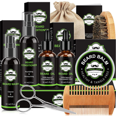 Beard Kit for Men Fathers Day Dad Gifts with Beard Wash, Beard Conditioner, Beard Oil, Beard Balm, Brush, Comb