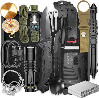 Survival Kits, Hiking and Camping Essentials, Emergency Survival Gear, Gifts for Men, Husband, Teenagers, Cool
