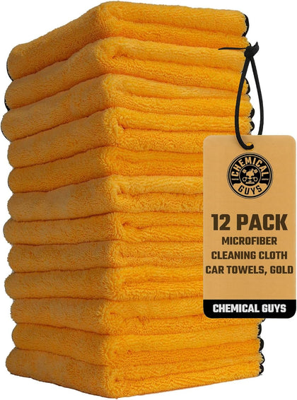 Professional Grade Premium Microfiber Towels for Cars, Gold, 16" x 16", Ultra-Soft and Scratch-Free Car Detailing
