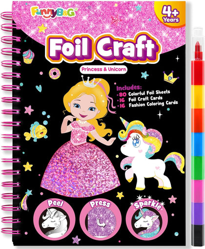 Foil Art Craft Kit for Kids, Sparkly Birthday Gift Toy for Girls