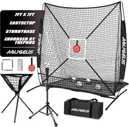 6'x6' Baseball Softball Practice Net, Batting Tee & Ball Caddy | Baseball Pitching Hitting Net with Strike Zone