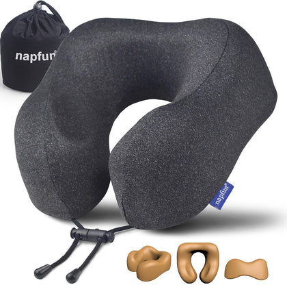 Neck Pillow for Traveling, Upgraded Travel Neck Pillow for Airplane 100% Pure Memory Foam Travel Pillow for Flight