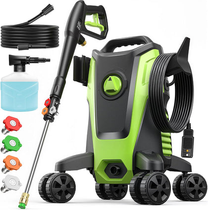 Electric Pressure Washer 4800PSI 2.5 GPM High Power Washer with 4 Lockable Swivel Wheels, Foam Cannon, 4 Nozzles