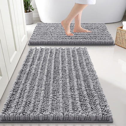 Bathroom Rugs Sets 2 Piece (30x20+24x16), Extra Soft Bath Mats | Grey Soft Absorbent, Rubber Backing Machine Washable