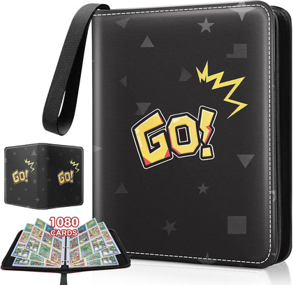 1080-Card Binder – 9-Pocket Trading Card Album with 60 Removable Double-Sided Transparent Pages, Black Zipper Case