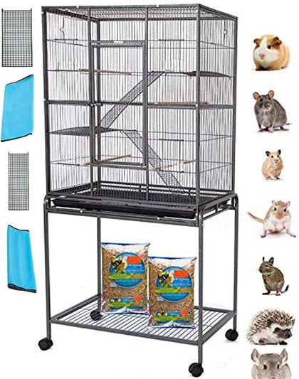 54" Sturdy Wrought Iron Rat Sugar Glider Ferret Cage, 4-Level