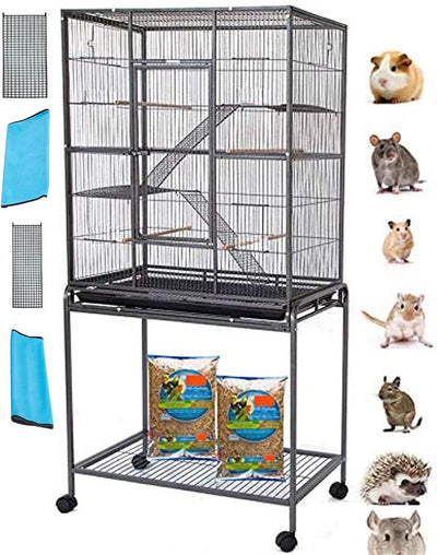 54" Sturdy Wrought Iron Rat Sugar Glider Ferret Cage, 4-Level