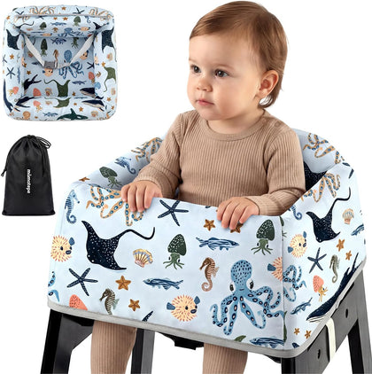 Reusable Baby High Chair Cover with Strap Pads & 2-Point Harness, Waterproof Washable Portable Seat Liner for Wooden