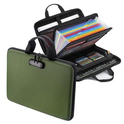 Fireproof Document Box with Lock, 13 Pocket Accordion File Folder