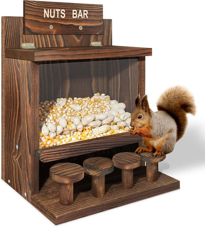 Carbonized Squirrel Feeder, Large Squirrel Feeders for Outside Funny Squrrill Nuts Bar, Durable Wooden Chipmunk House