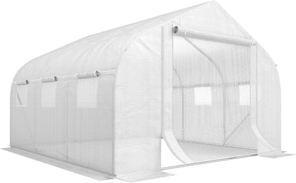 11.5' x 10' x 6.5' Walk-in Greenhouse with Zippered Door White | Tunnel Green House, 6 Mesh Windows, Gardening Plant