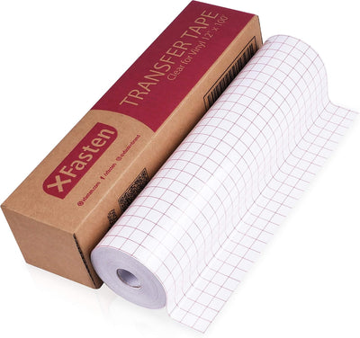 Clear Transfer Tape for Vinyl, 12" x 100' Transparent Medium-Tack Vinyl Transfer Sheet Roll, w/Red Alignment Grid –