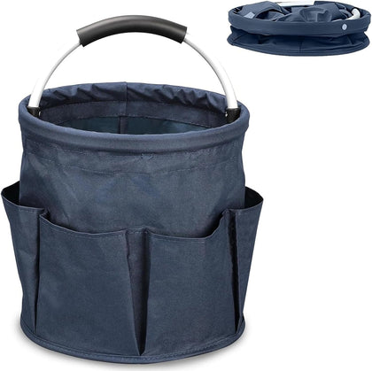 17L Foldable Cleaning Caddy with Handle, Cleaning Supplies Organizer Storage Basket with 6 Side Pockets, Portable