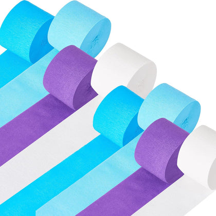 Frozen Birthday Party Decorations, 8 Rolls Purple Blue White Crepe Paper Streamers for Winter Princess Christmas