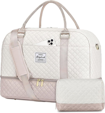 Travel Duffle Bag Weekender for Women: Travel Duffel Bag Carry-On Overnight Bag with Shoe Compartment & Wet Pocket