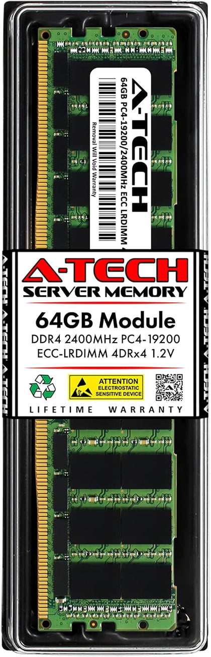 A-Tech 64GB DDR4 2400MHz PC4-19200 ECC LRDIMM 4Rx4 (4DRx4) Quad Rank 1.2V Load Reduced DIMM 288-Pin Server RAM Memory Upgrade Module (A-Tech Enterprise Series)