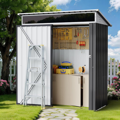 5x3 FT Outdoor Storage Shed with Window, Outdoor Waterproof Storage Shed Metal Garden Shed with Lockable Single