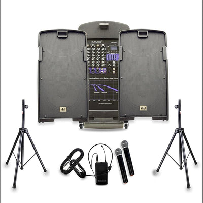 PA Speaker System with Wireless Microphone and Speakers, 2000W | Portable PA System with Bluetooth, Dual Battery