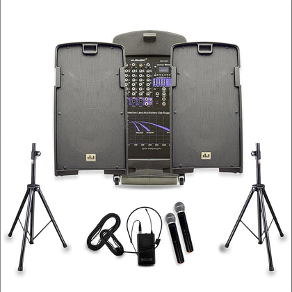 PA Speaker System with Wireless Microphone and Speakers, 2000W | Portable PA System with Bluetooth, Dual Battery