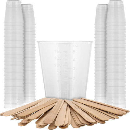 5 Oz (150 ml) Liquid Measuring Cups,100 Pack with 25 Sticks