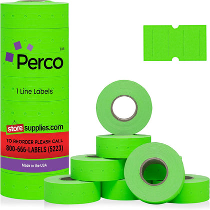 1 Line Price Gun Labels - Fluorescent Green, 8000 Count | Paper Material, Permanent Adhesive, Tamper Resistant Slits