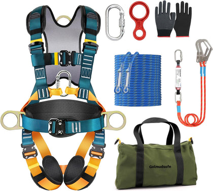 Fall Protection Harness,Safety Harness Fall Protection for Roofing/Electrical Work,Cushion bag&extra 30FT Rope