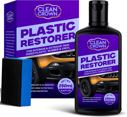 Plastic Restorer for Cars (8.45 fl oz), User Friendly Car Trim Restorer, Quick Plastic Trim Restorer with Free Sponge