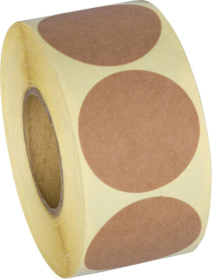 1.5” Natural Brown Kraft Stickers (500 Per Roll) - Round Blank Stickers for Store Owners, Crafts, Organizing, Jar and