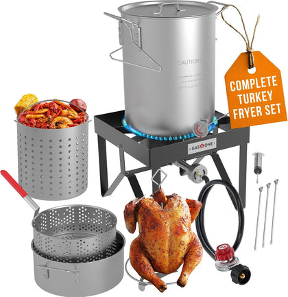 GasOne Turkey Fryer and Seafood Boil 13pc Set - 30QT & 10QT Propane Burner Set for Crawfish, Crab, Shrimp, Lobster