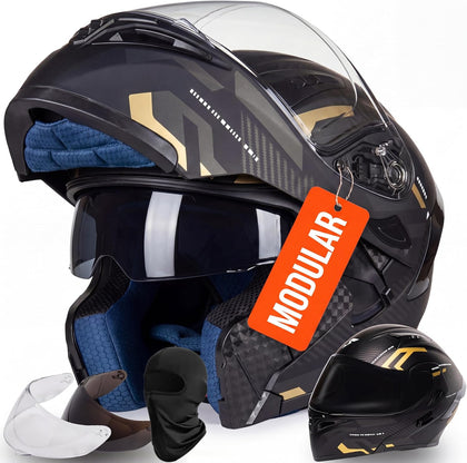 Modular Motorcycle Helmet, DOT Approved Full Face Flip Up Helmet with Dual Visor & Drop-Down Sun Visor, Anti-Fog