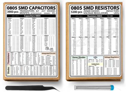 SMD 0805 Resistors and Capacitors Assortment Kit SMT, 9100 pcs