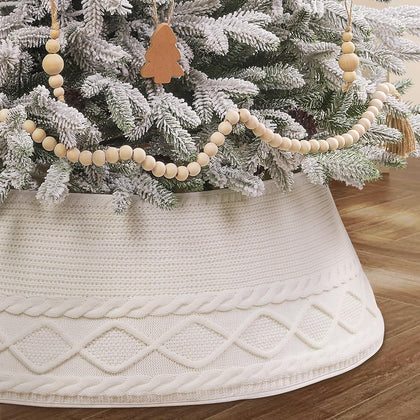 Christmas Tree Collar Skirt,Knitted Cream White Diamond Edge Cable Stand Farmhouse Rustic Tree Ring for Artificial