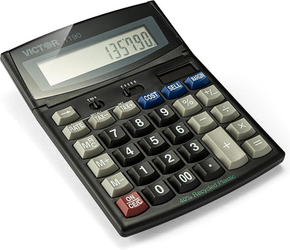 12-Digit Dual Power Desktop Calculator, Tilt LCD Display, Executive Desktop Calculator, 7.8 x 5.9-Inches, Black (1190)