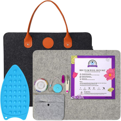 Wool Pressing Mat, 100% New Zealand Wool, 17" x 13.5" Ironing Mat | with Carrying Case, Silicone Iron Rest Pad For