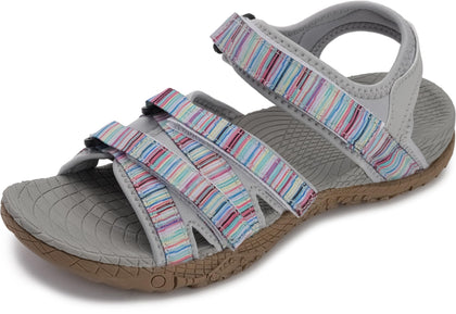 Women's Hiking Sandals 6 Arch Support Outdoor Adventure Greymulti