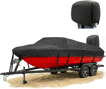 Boat Covers 16-18ft 1200D Waterproof Heavy Duty Marine Tarp Black Bass Boat Cover, Fits V-Hull, Tri-Hull, Runabout &