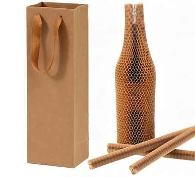 20 Pcs Honeycomb Wine Bottle Protector Sleeves with Kraft Gift Tote Bag Set, Eco-Friendly Recyclable Kraft Cushion