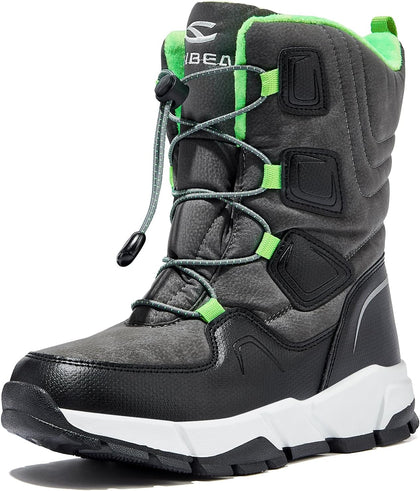 Kids Snow Boots Boys Girls Mid Calf | Water Resistant, Warm Faux Fur Lined, Insulated, Winter Shoes, Toddler Little