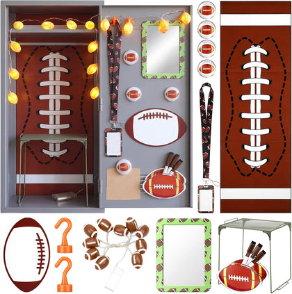 19 Pcs Locker Accessories, Football Locker Organizer Decoration with Shelf, Wallpaper, Mirror, Whiteboard, Pen