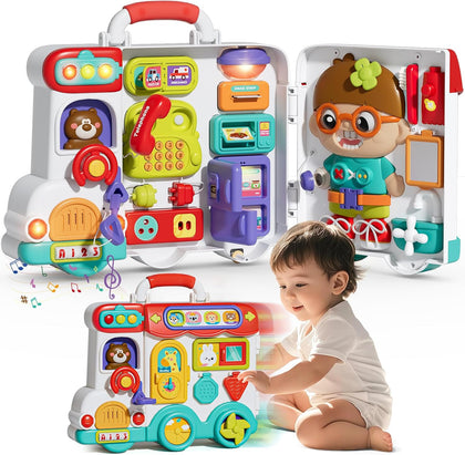 Montessori Busy Board Toys for 1 Year Old Boy, 1 Year Old Boy Birthday Gift, 54-in-1 English & Spanish Baby Busy