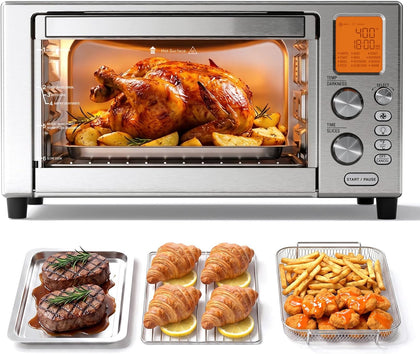 12-in-1 Air Fryer Toaster Oven Combo, 22L Countertop Oven | Stainless Steel 1500W Convection Oven with Rotisserie