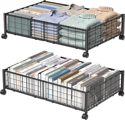 Under Bed Storage with Wheels, 360° Rotating, No-Assembly Underbed Storage Containers, 2PACK