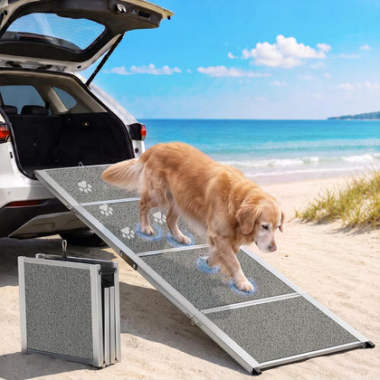 Dog Ramp for Car, 𝟕𝟏" 𝐋 × 𝟐𝟒" 𝐖 Ultra-Wide Aluminum Outdoor Pet Ramp for Medium & Large Dogs, High-Traction Coil