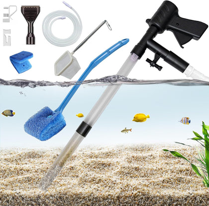 Aquarium Gravel Cleaner 15~30In with 6Ft Water Hose Fish Tank Water Changer Sand Vacuum with Skimmer Net and Long